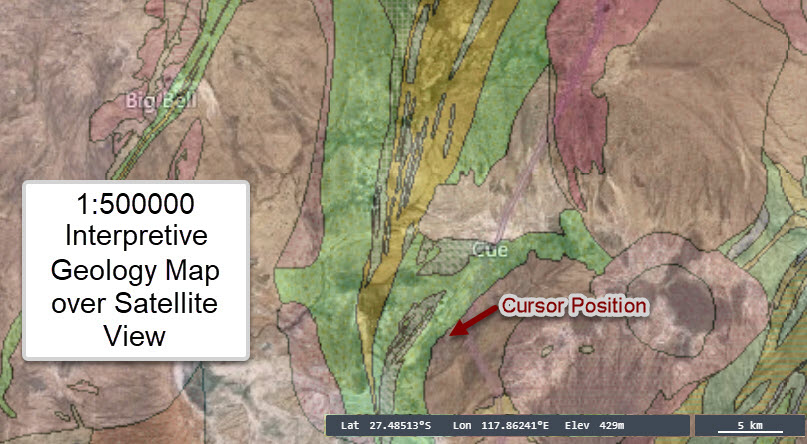 1:500000 Interpretive Geology Map Over Satellite View